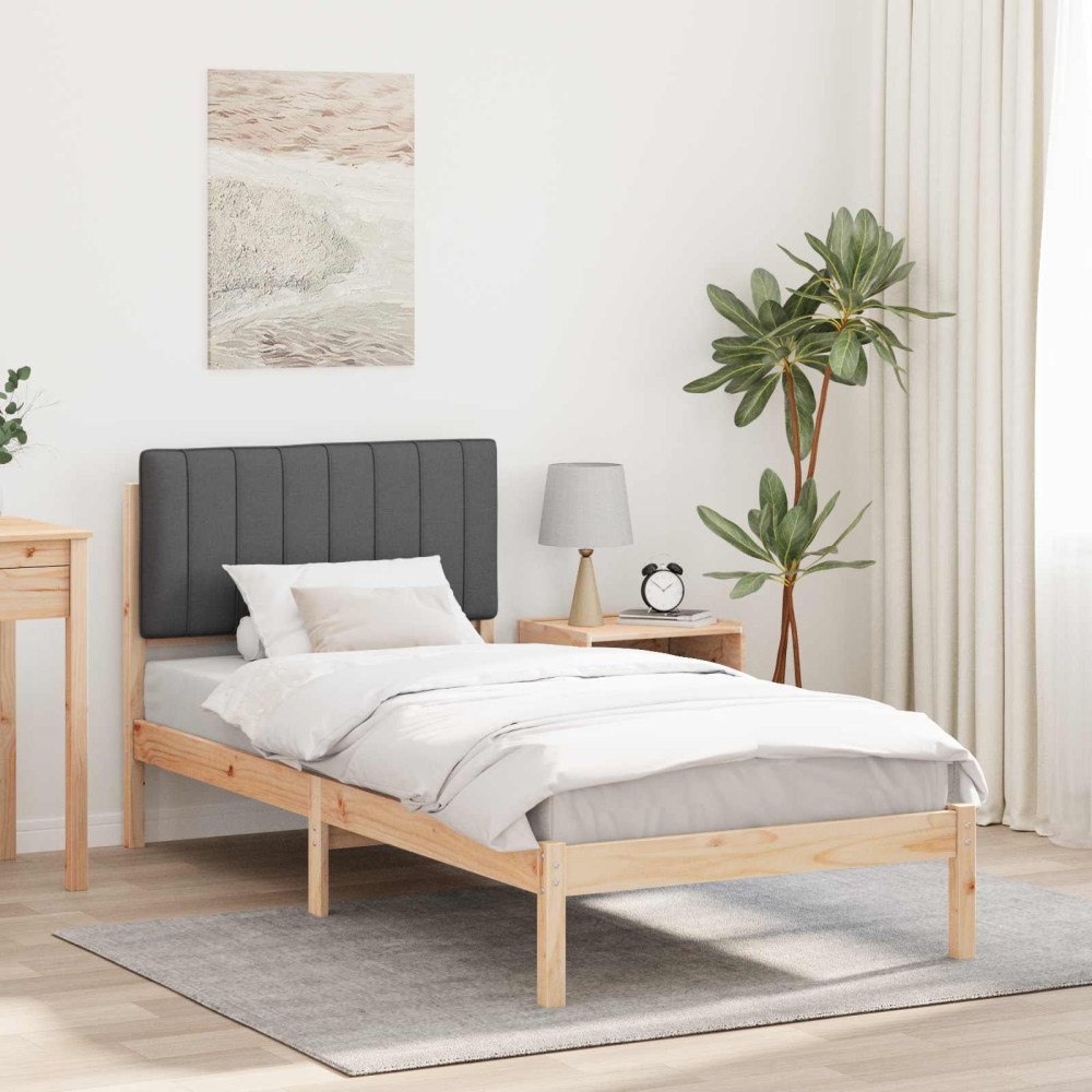 vidaXL Sängram med Klädd Huvudgavel Naturlig och Mörk Grå 90 x 200 cm