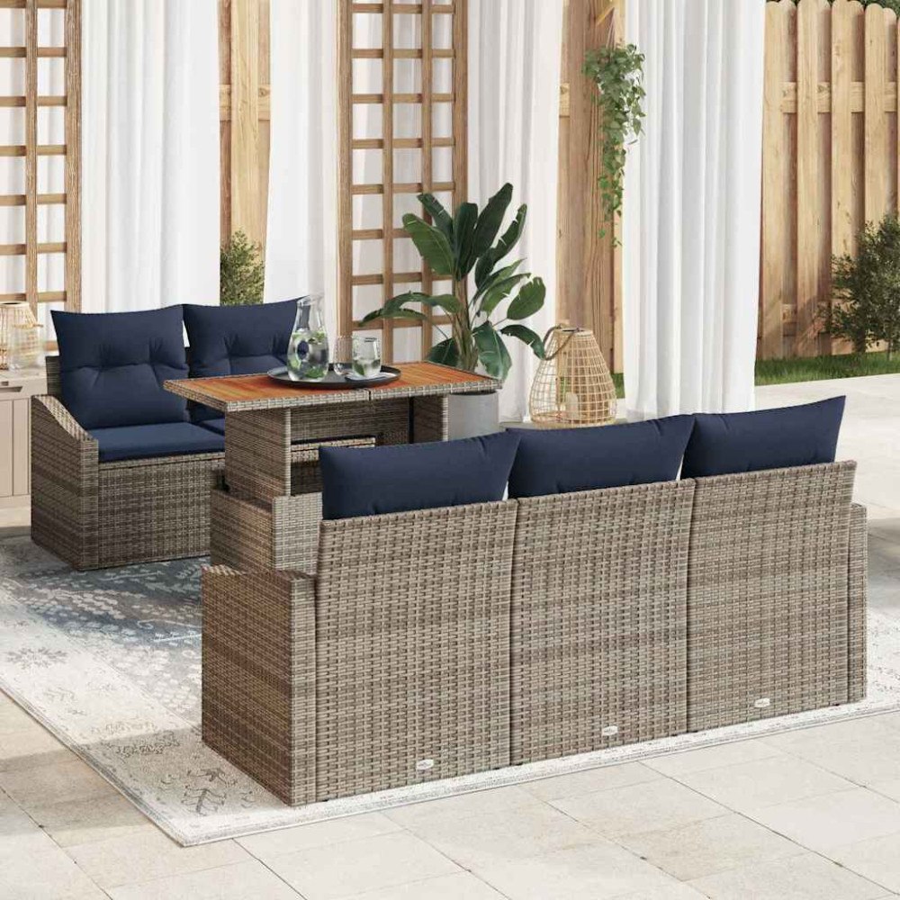 vidaXL Trädgårdsoffset med lagring 6 pcs Grå Poly rattan