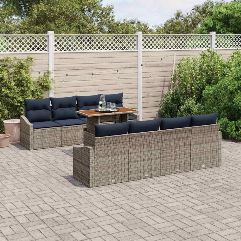 vidaXL Trädgårdsoffset med lagring 9 pcs Grå Poly rattan