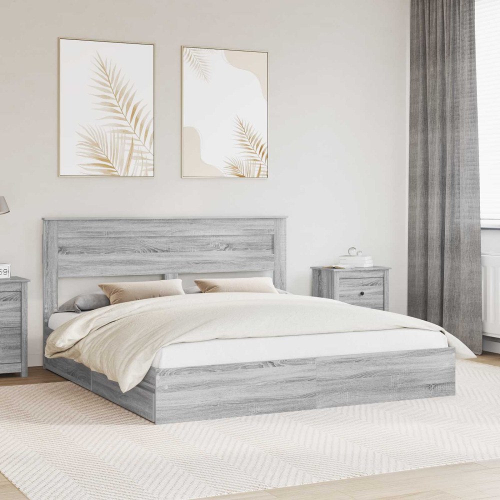 vidaXL Förvaringssäng med låda Grå Sonoma 200 x 200 cm Konstruerat trä