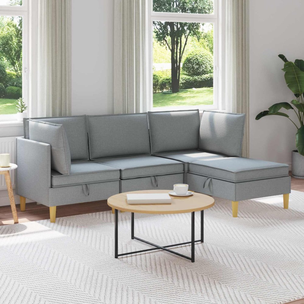 vidaXL Möbelset för vardagsrummet med kudde 4 pcs Ljusgrå Tyg