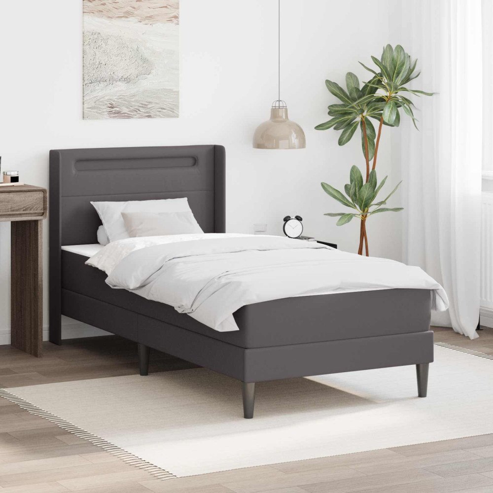 vidaXL Sängram med madrass Grå 90 x 200 cm Konstläder