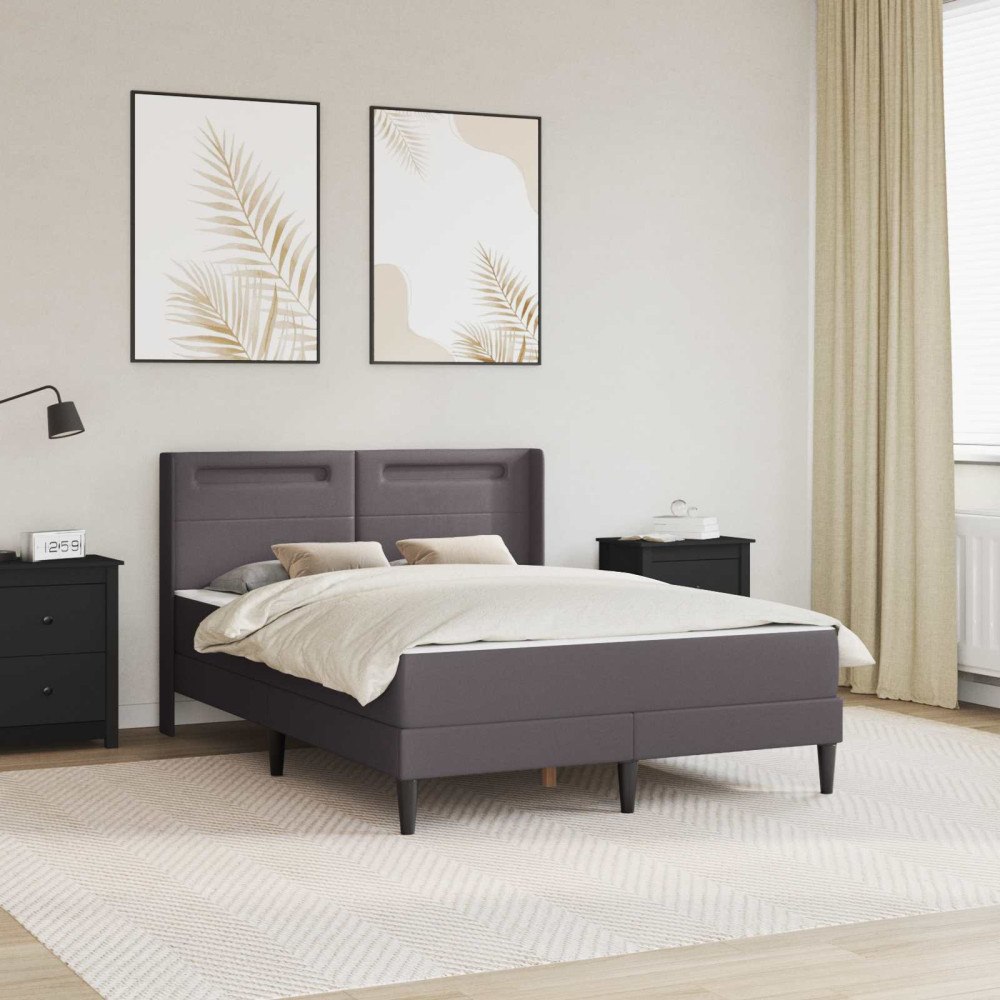 vidaXL Sängram med madrass Grå 140 x 190 cm Konstläder