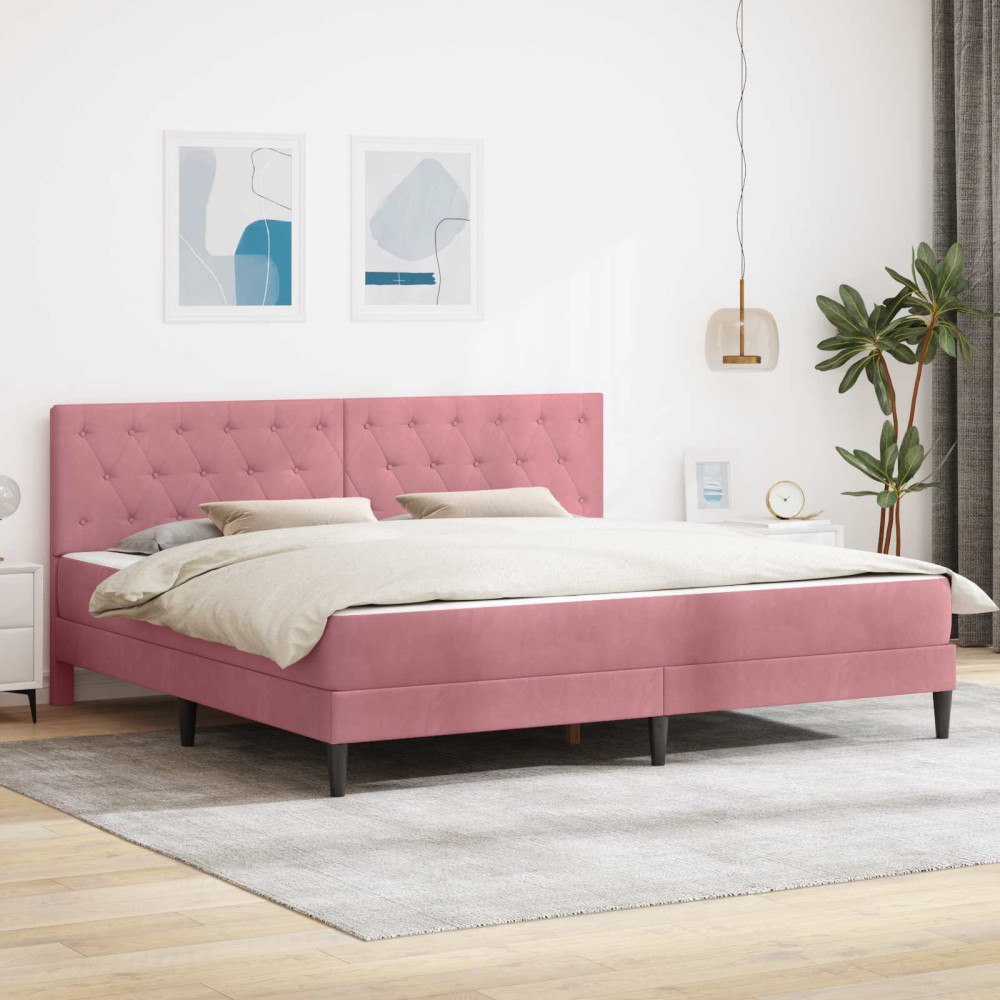 vidaXL Sängram med madrass med huvudgavel Rosa 200 x 200 cm Sammet