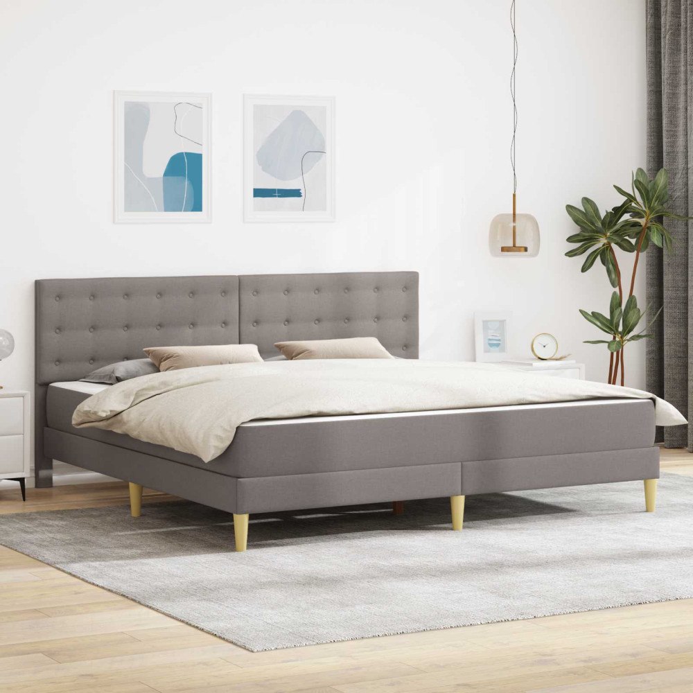 vidaXL Sängram med madrass med huvudgavel Taupe 200 x 200 cm tyg