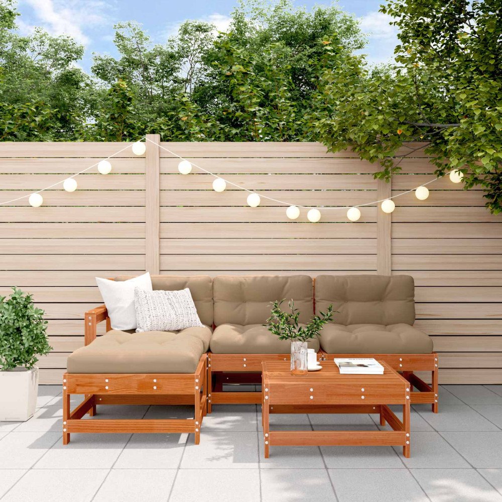 vidaXL Trädgård loungemöbler 5 pcs Vaxbrun Furu Massiv furu