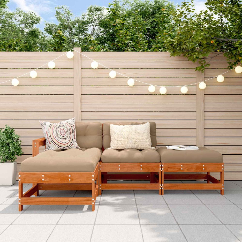 vidaXL Trädgård loungemöbler 4 pcs Vaxad brun Massiv furu