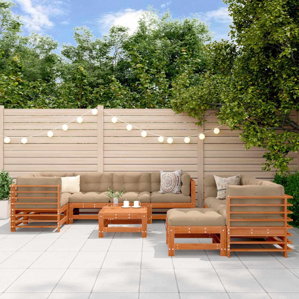 vidaXL Trädgård loungemöbler 10 pcs Vaxad brun Massiv furu