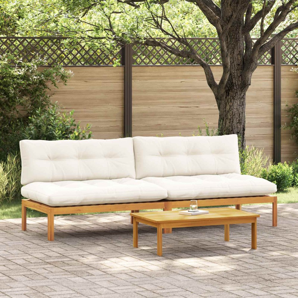 vidaXL Mellansoffa 2 Stycke Naturlig och Creamvit Akaciaträ