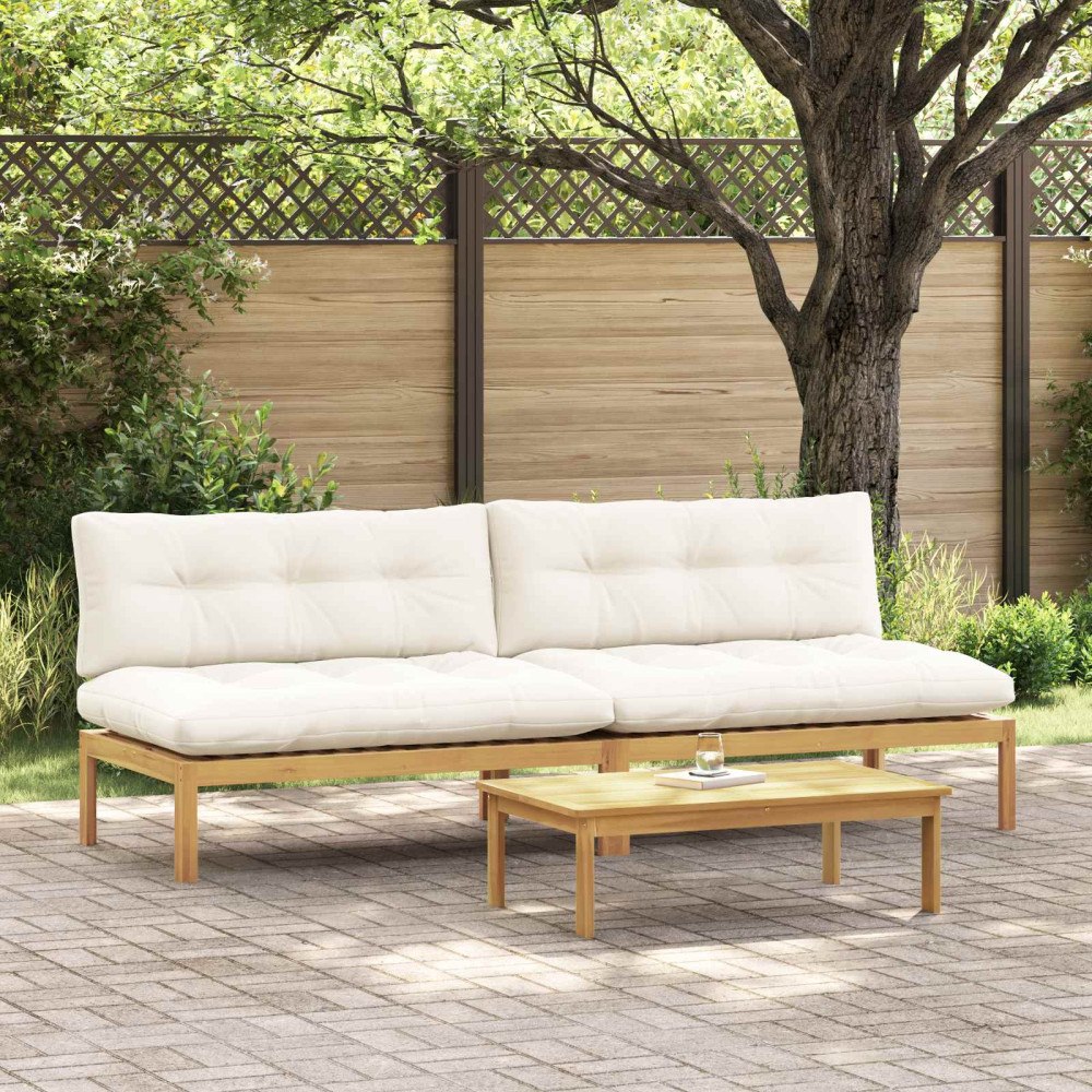 vidaXL Mellansoffa Ljust akaciet och krämig vit 240 x 80 x 82 cm