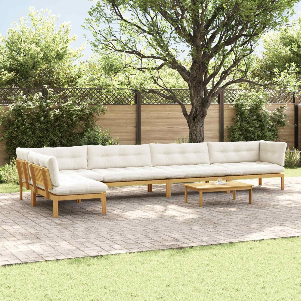 vidaXL 6 Stycke Trädgårdspallsofaenheter Massivt Akaciaträ Ljusbrun