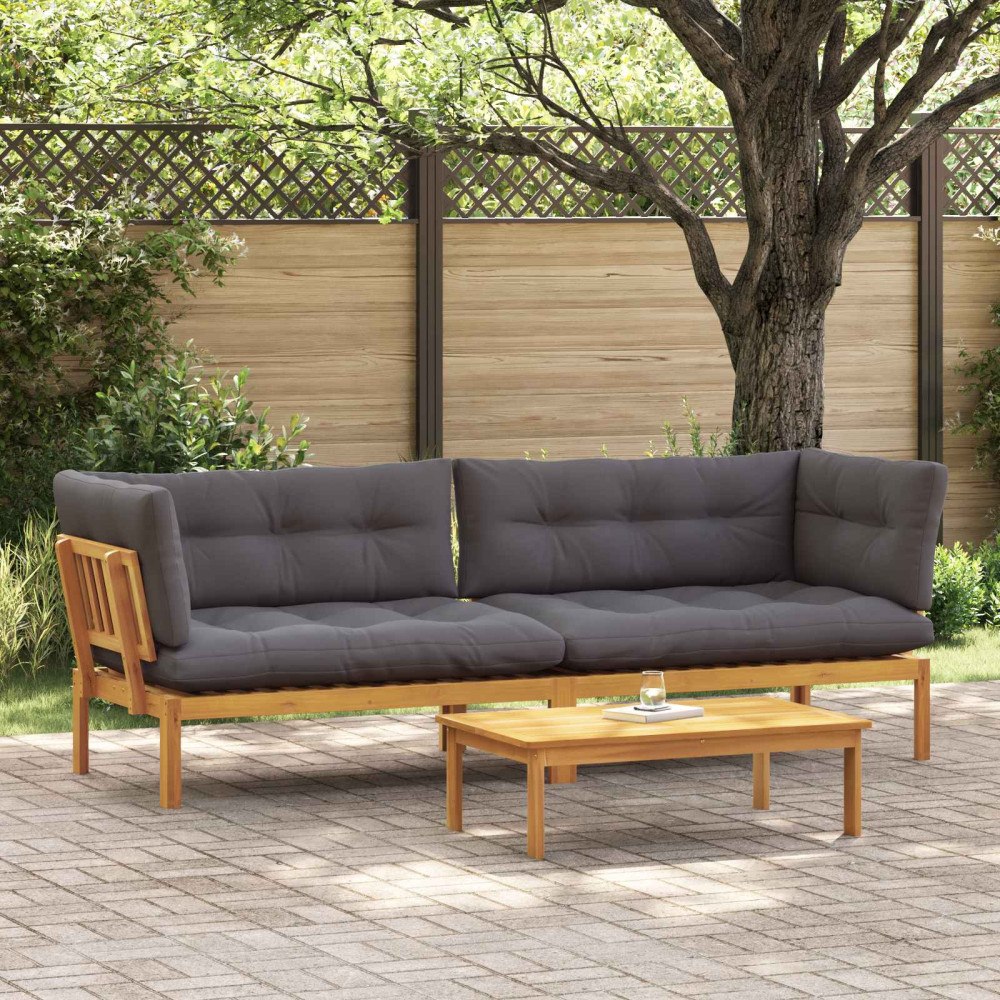 vidaXL Trädgårdspallsofaenheter 2 Stycke Naturlig och Mörk Grå