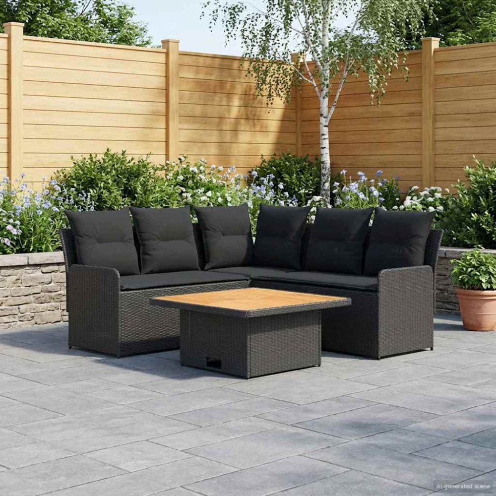 vidaXL Möbelset med kudde 4 pcs Svart PE Rattan