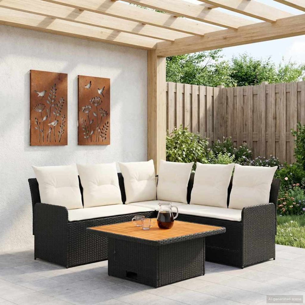 vidaXL Möbelset med kudde 4 pcs Svart och kräm PE Rattan