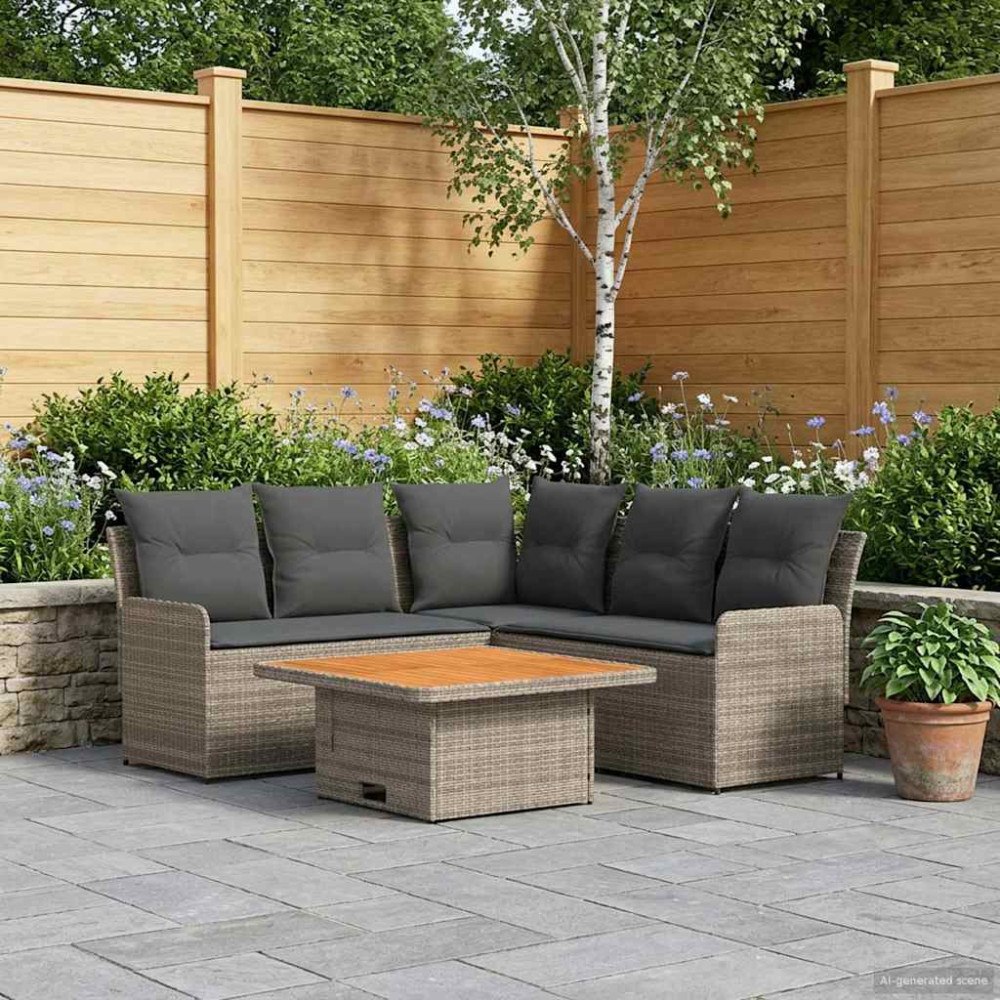 vidaXL Möbelset med kudde 4 pcs Grå och mörkgrå PE Rattan