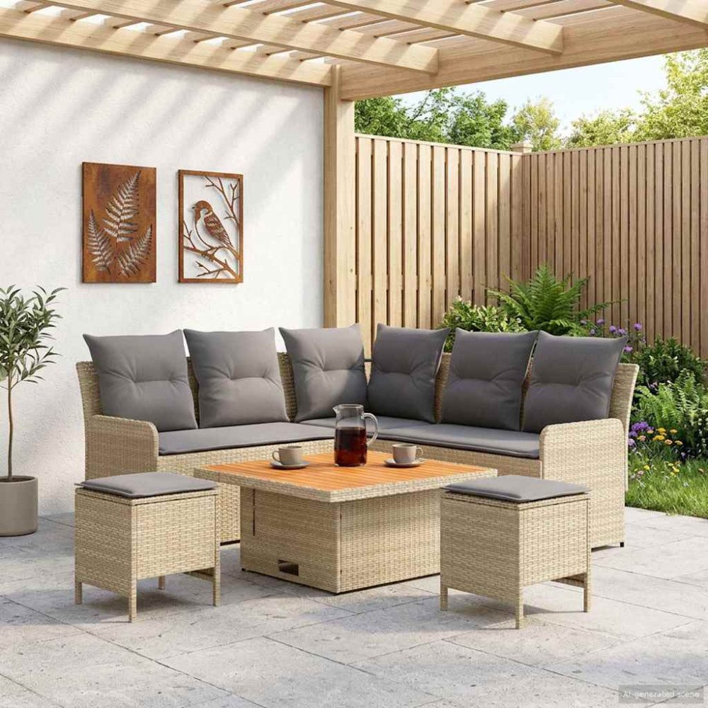 vidaXL Möbelset med kudde 6 pcs Beige och Ljusgrå PE Rattan