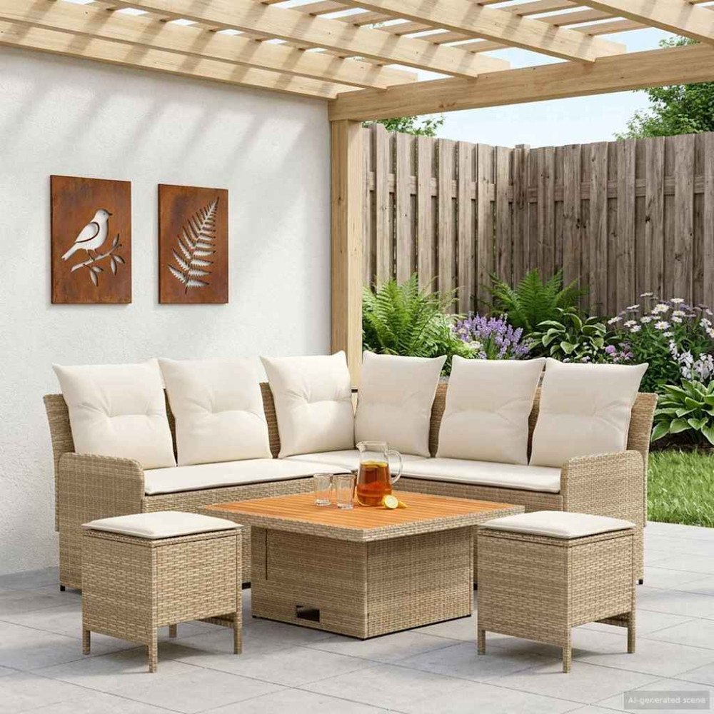 vidaXL Möbelset med kudde 6 pcs Beige och gräddfärgad PE Rattan