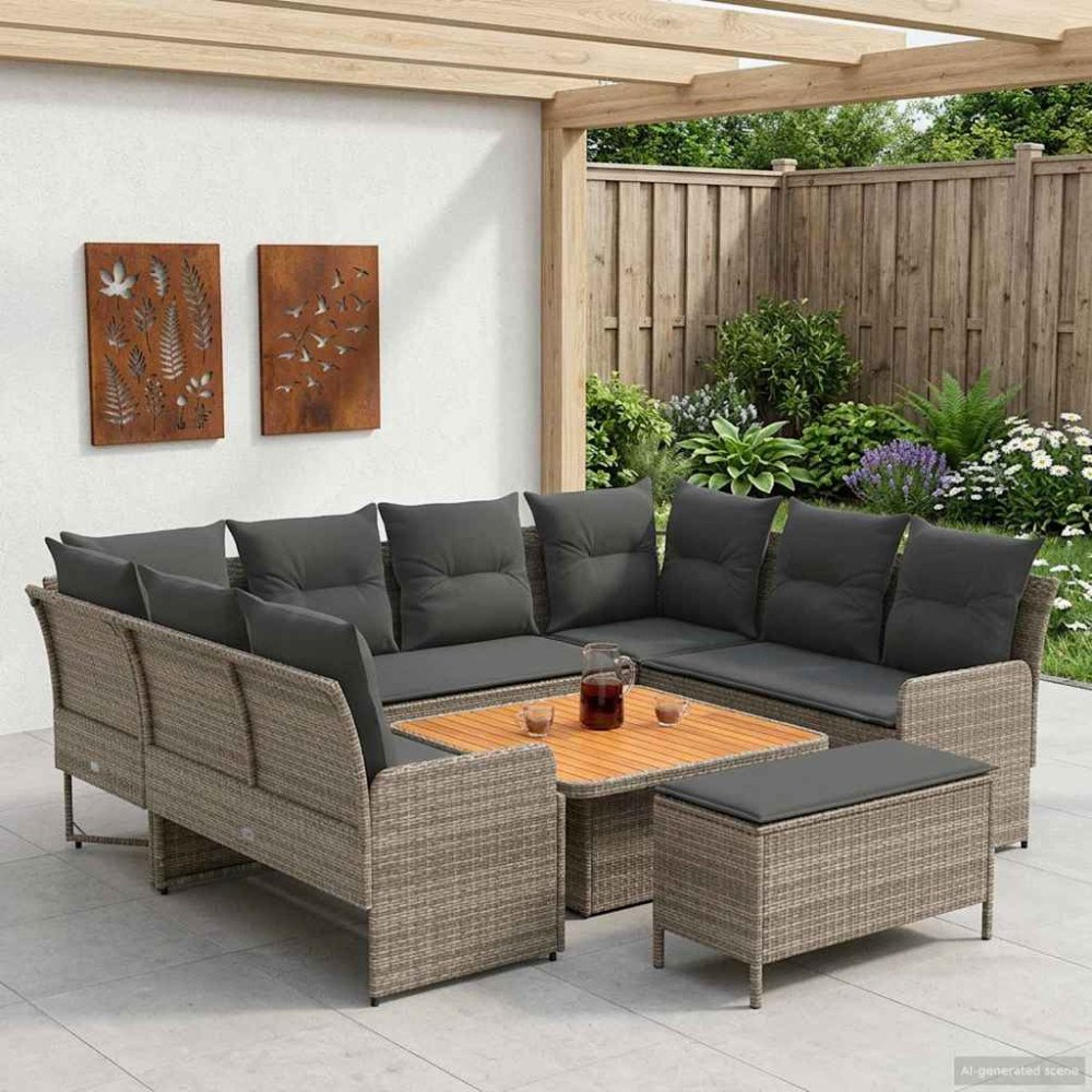 vidaXL Möbelset med kudde 7 pcs Grå och mörkgrå PE Rattan