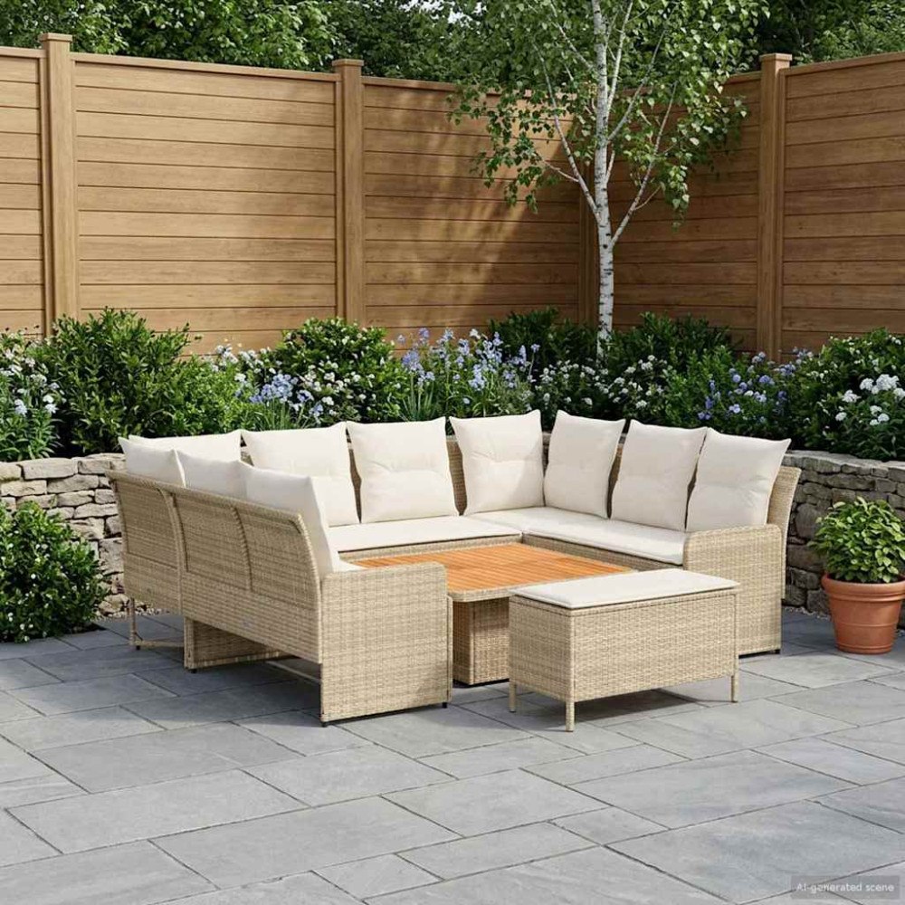 vidaXL Möbelset med kudde 7 pcs Beige och gräddfärgad PE Rattan