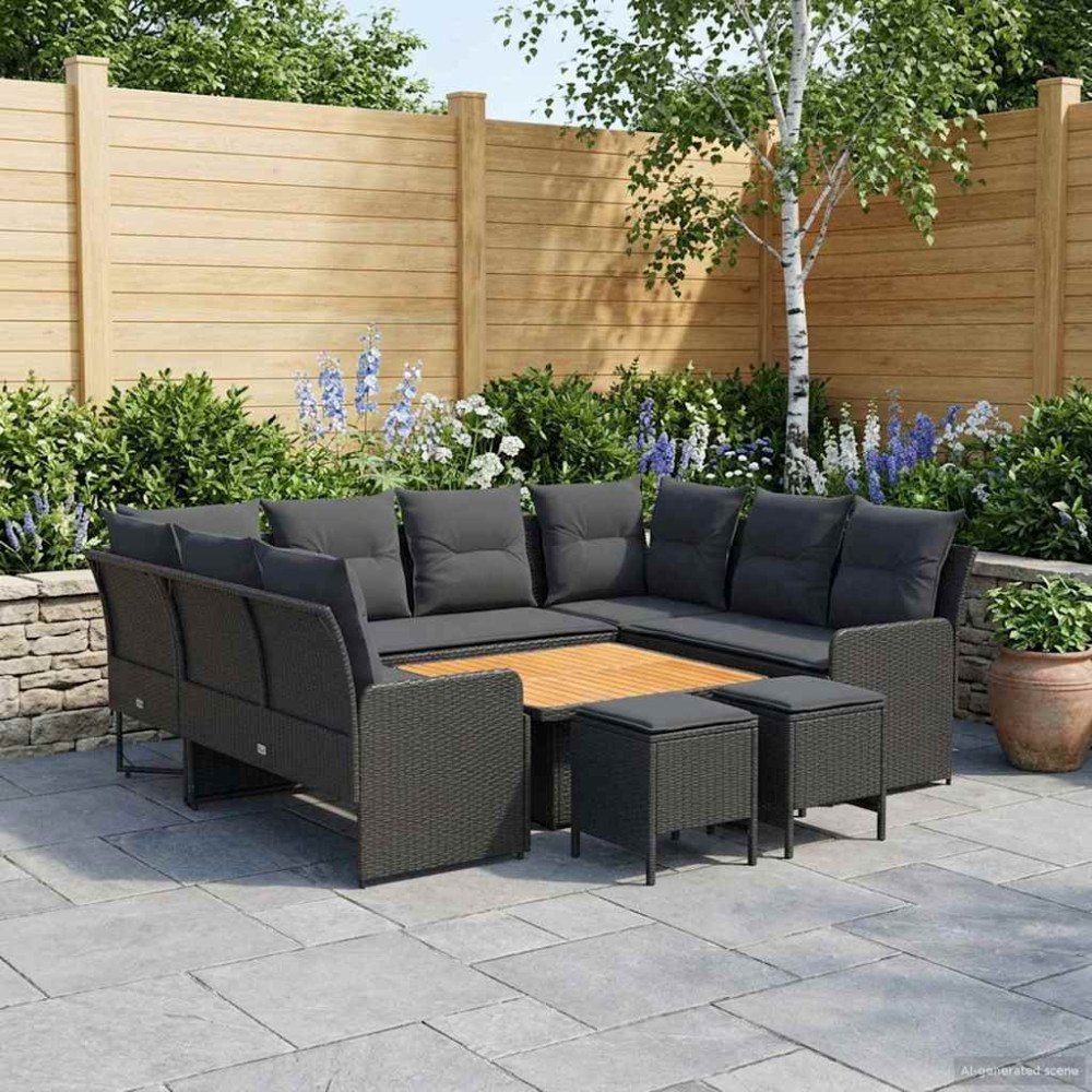 vidaXL Möbelset med kudde 8 pcs Svart PE Rattan