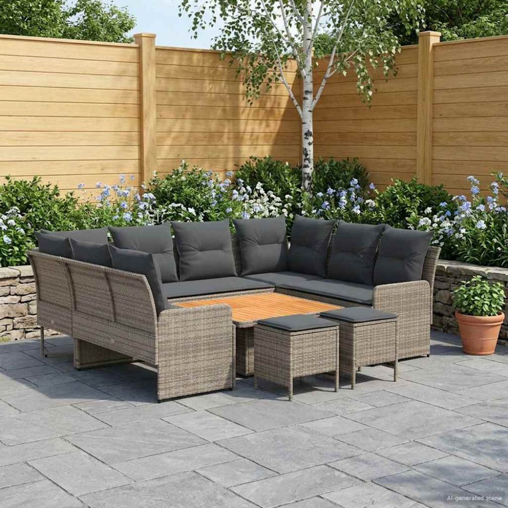 vidaXL Möbelset med kudde 8 pcs Grå och mörkgrå PE Rattan