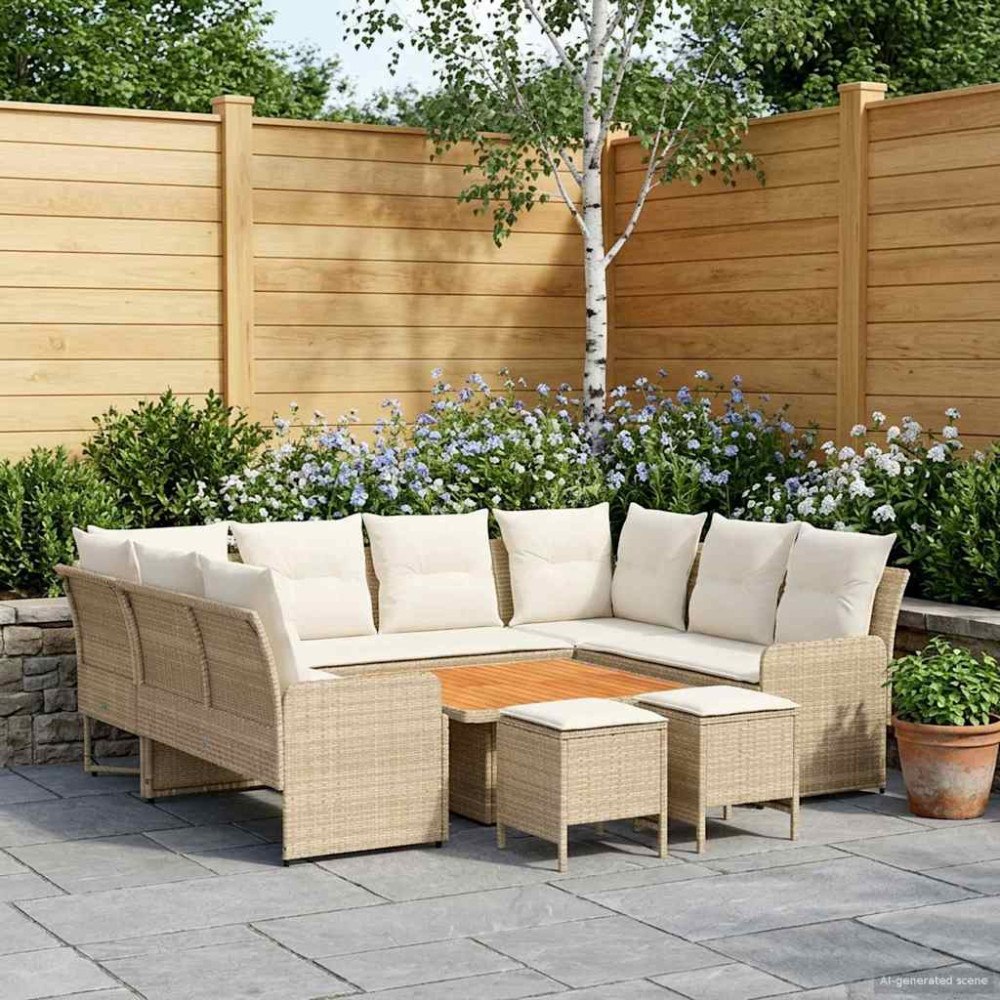 vidaXL Möbelset med kudde 8 pcs Beige och gräddfärgad PE Rattan