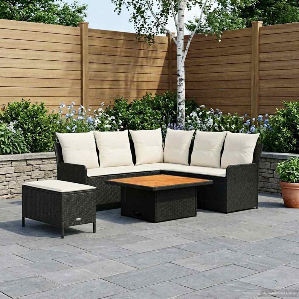 vidaXL Möbelset med kudde 5 pcs Svart och kräm PE Rattan