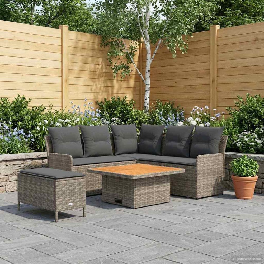 vidaXL Möbelset med kudde 5 pcs Grå och mörkgrå PE Rattan