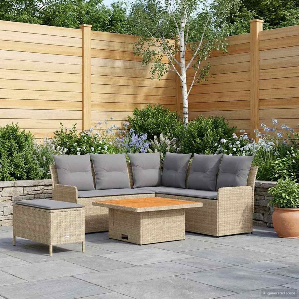 vidaXL Möbelset med kudde 5 pcs Beige och Ljusgrå PE Rattan