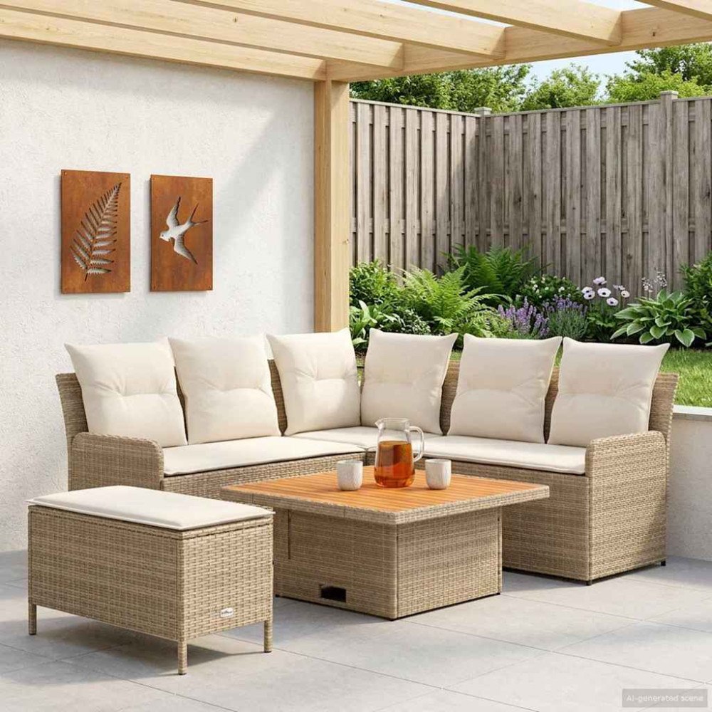 vidaXL Möbelset med kudde 5 pcs Beige och gräddfärgad PE Rattan