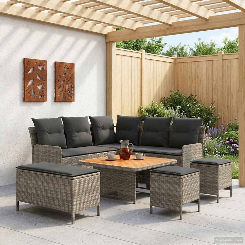 vidaXL Möbelset med kudde 7 pcs Grå och mörkgrå PE Rattan