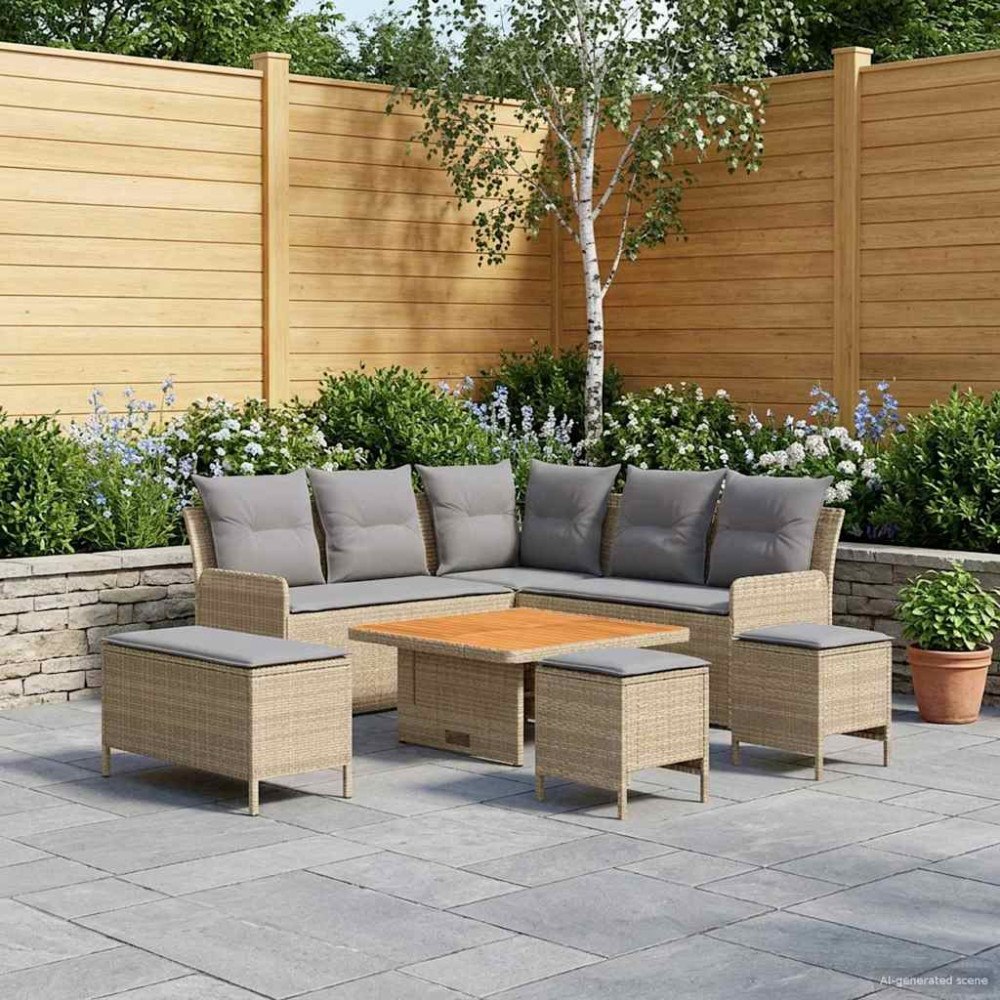 vidaXL Möbelset med kudde 7 pcs Beige och Ljusgrå PE Rattan