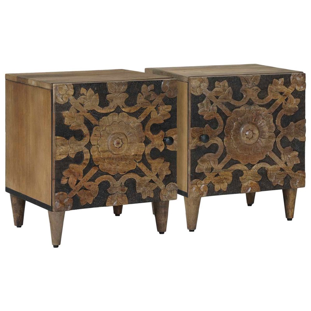 vidaXL Nattduksbord 2 pcs Brun 40 x 33,5 x 46 cm Massivt mangoträ