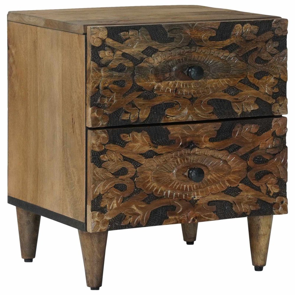 vidaXL Nattduksbord med låda Brun 40 x 33,5 x 46 cm Massivt mangoträ