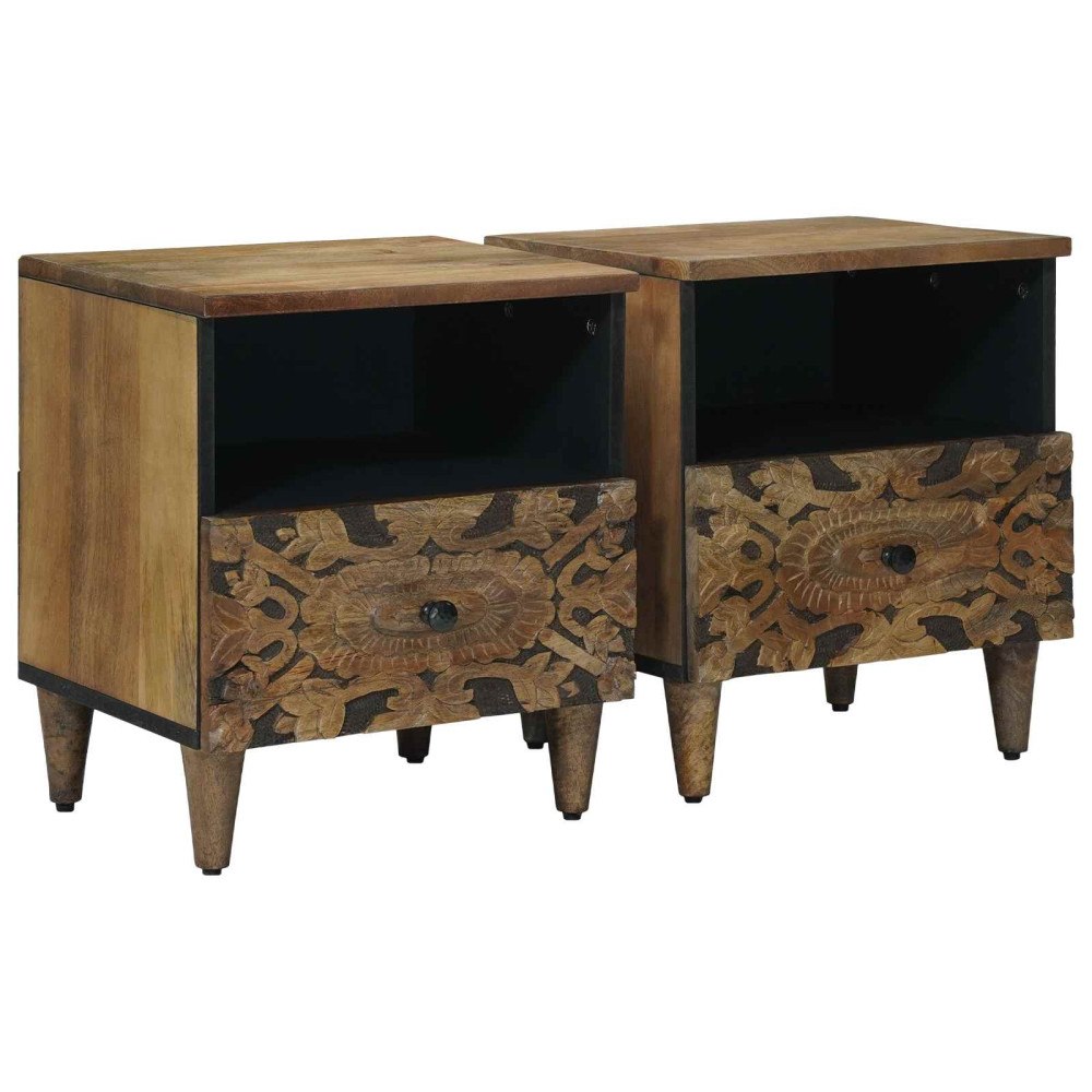 vidaXL Sängskåp med låda 2 pcs Brun 40 x 33 x 46 cm Massivt mangoträ