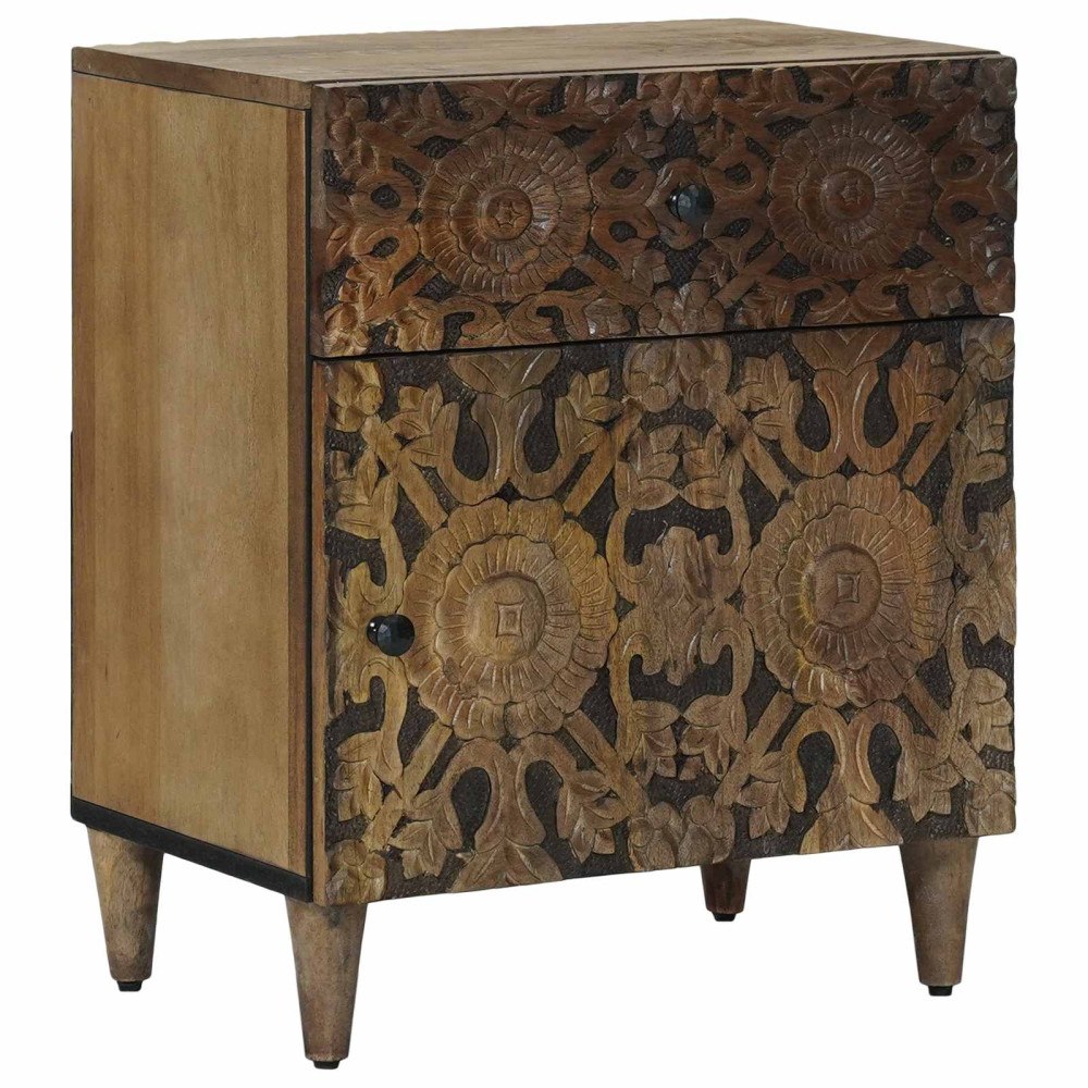 vidaXL Sängskåp med låda Brun 50 x 33 x 60 cm Massivt mangoträ