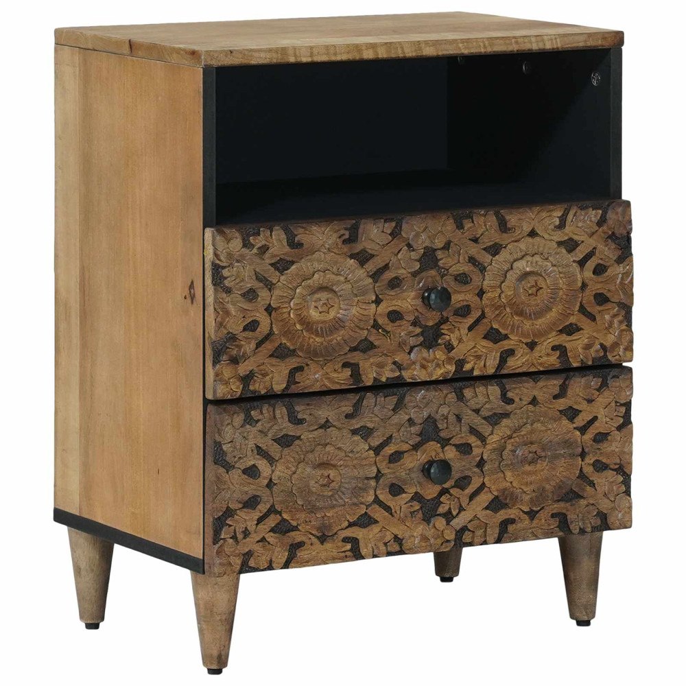 vidaXL Sängskåp med låda Brun 50 x 33 x 60 cm Massivt mangoträ