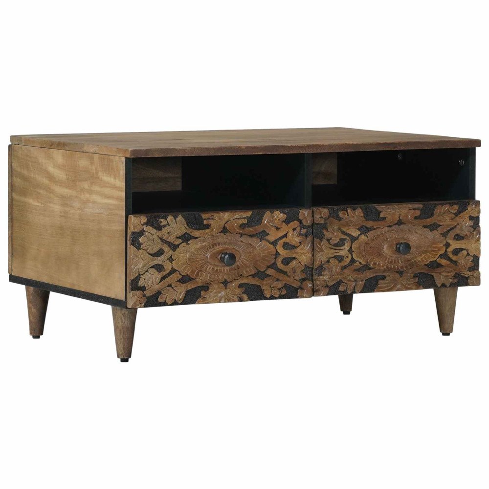 vidaXL Kaffeebord med låda Brun 80 x 54 x 40 cm Massivt mangoträ