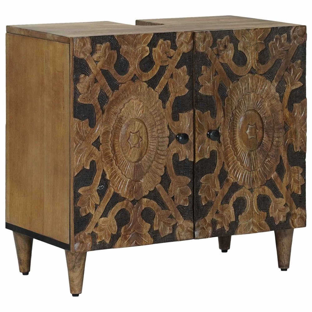 vidaXL Badrumsskåp med handfat Brun 62 x 33 x 58 cm Massivt mangoträ