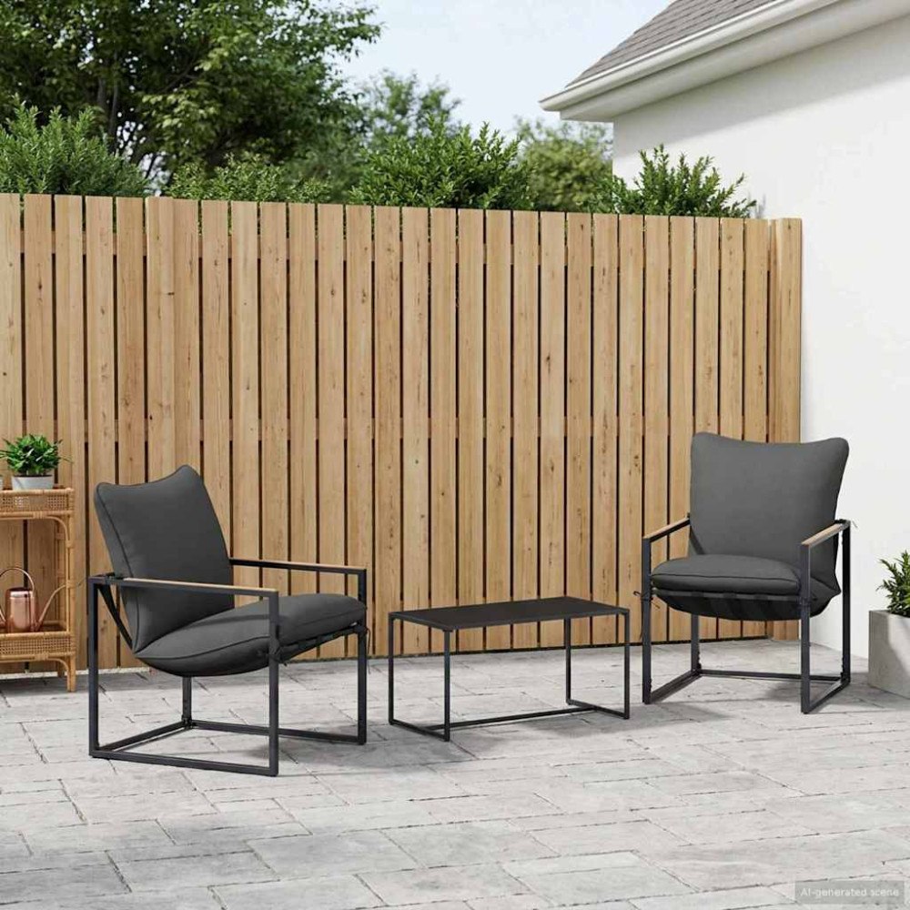 vidaXL Trädgårdsoffset 3 pcs Svart och Anthracit Stål