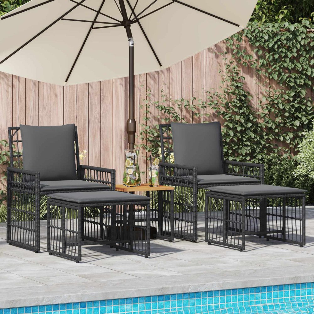 vidaXL Utemöbelset 5 pcs Svart och Mörkgrå Stål och poly rattan