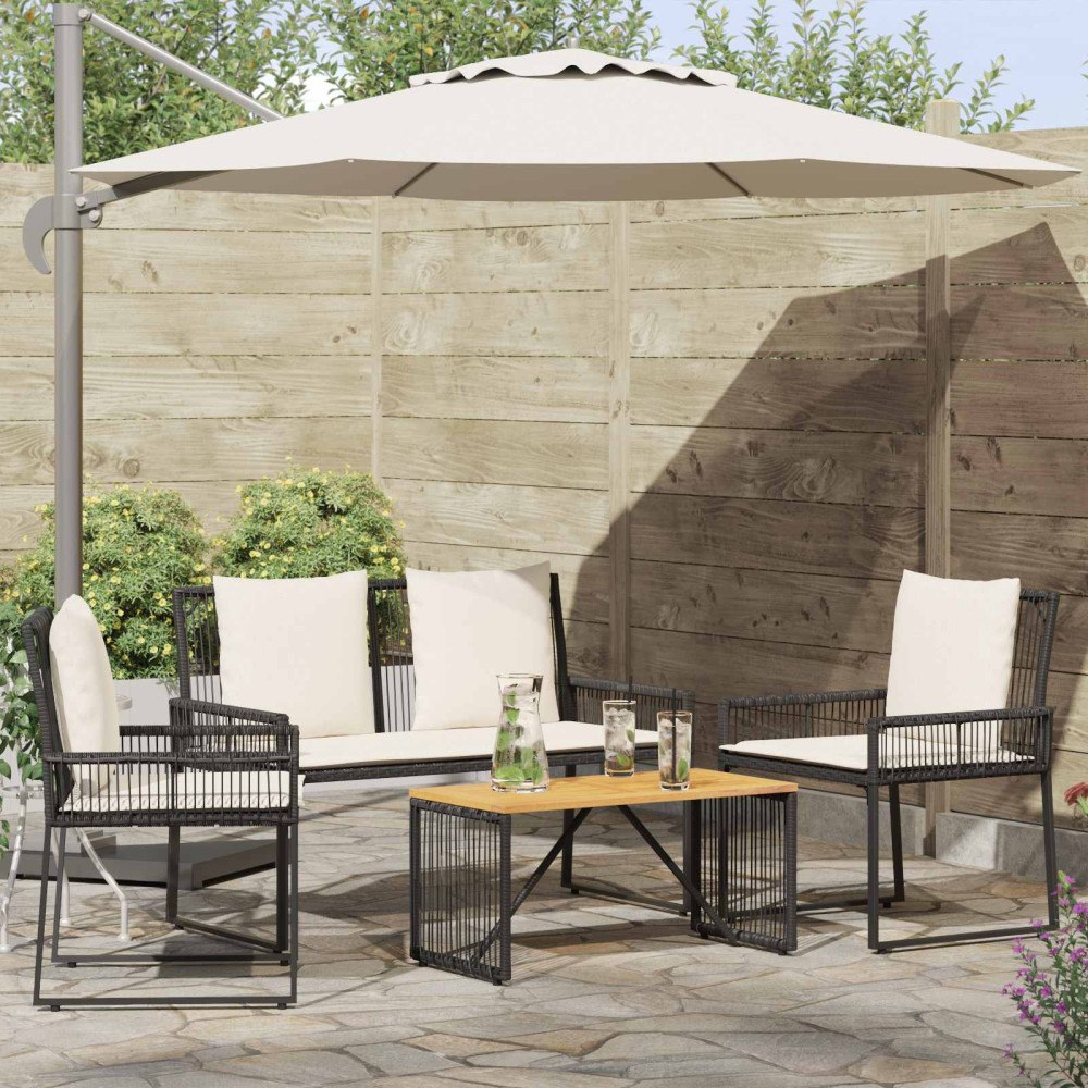 vidaXL Utemöbelset med kudde 4 pcs Svart och krämvit konstrotting