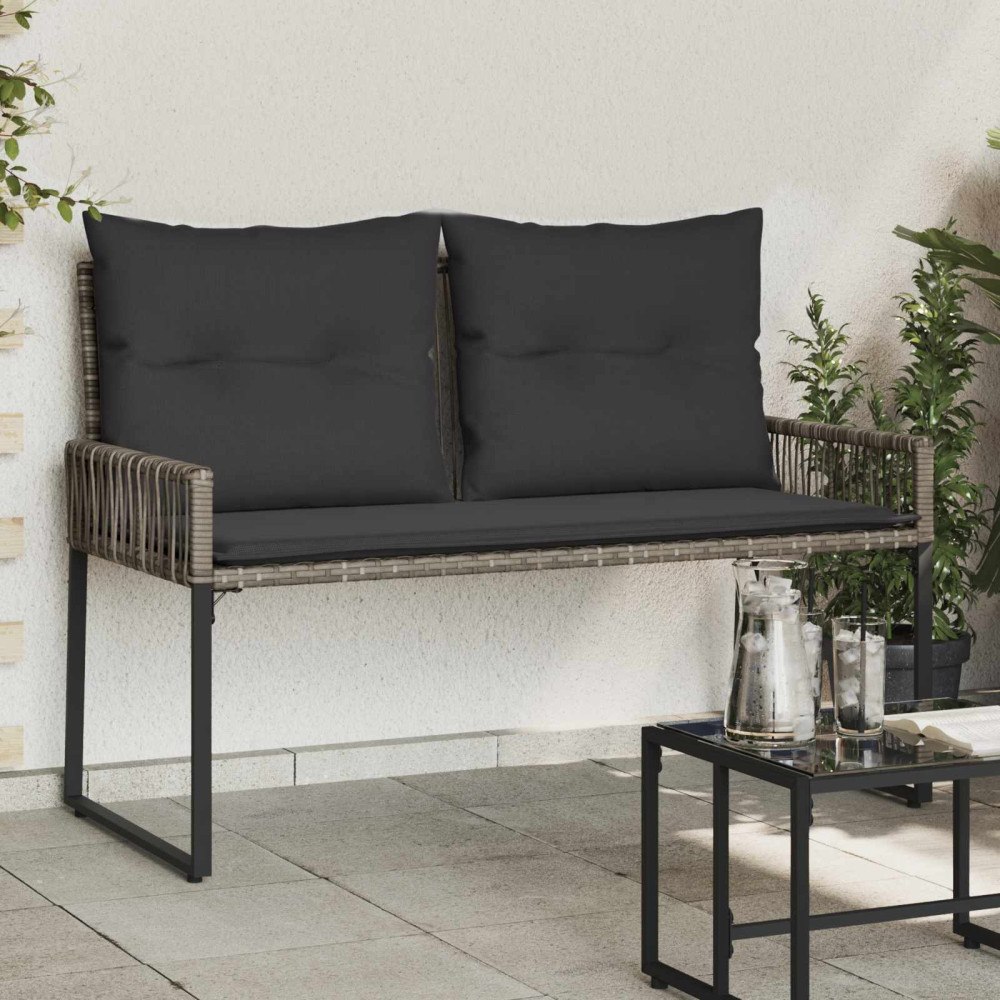 vidaXL Utomhusbänk med kudde 4 pcs Grå och mörkgrå konstrotting