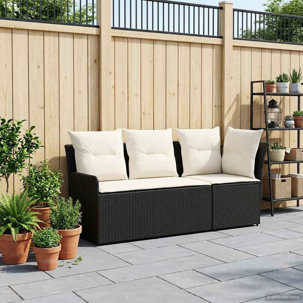 vidaXL Trädgårds armsoffa med hörnsoffa 2 Stycke Svart och kräm