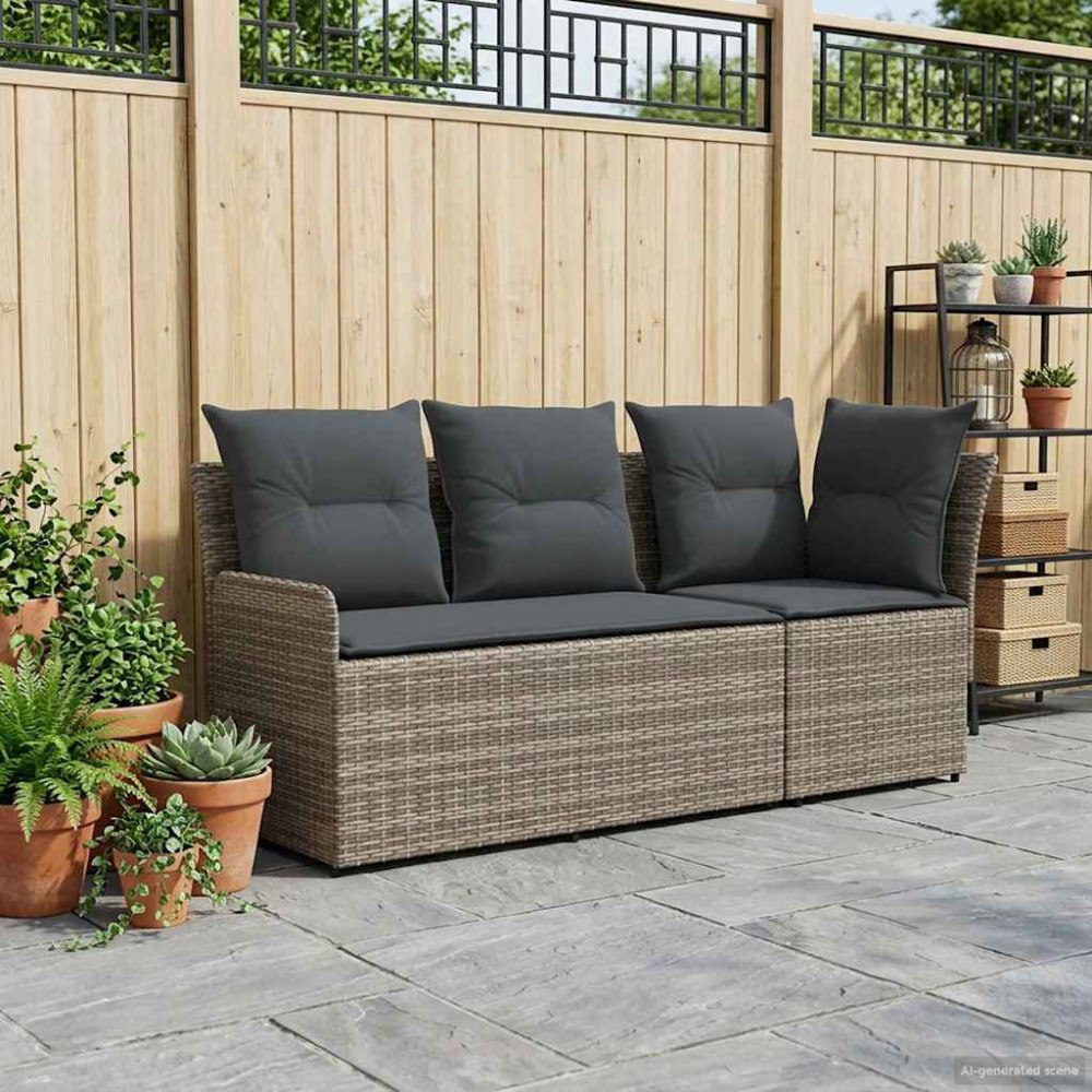 vidaXL Trädgårds armsoffa med hörnsoffa 2 Stycke Grå och mörkgrå