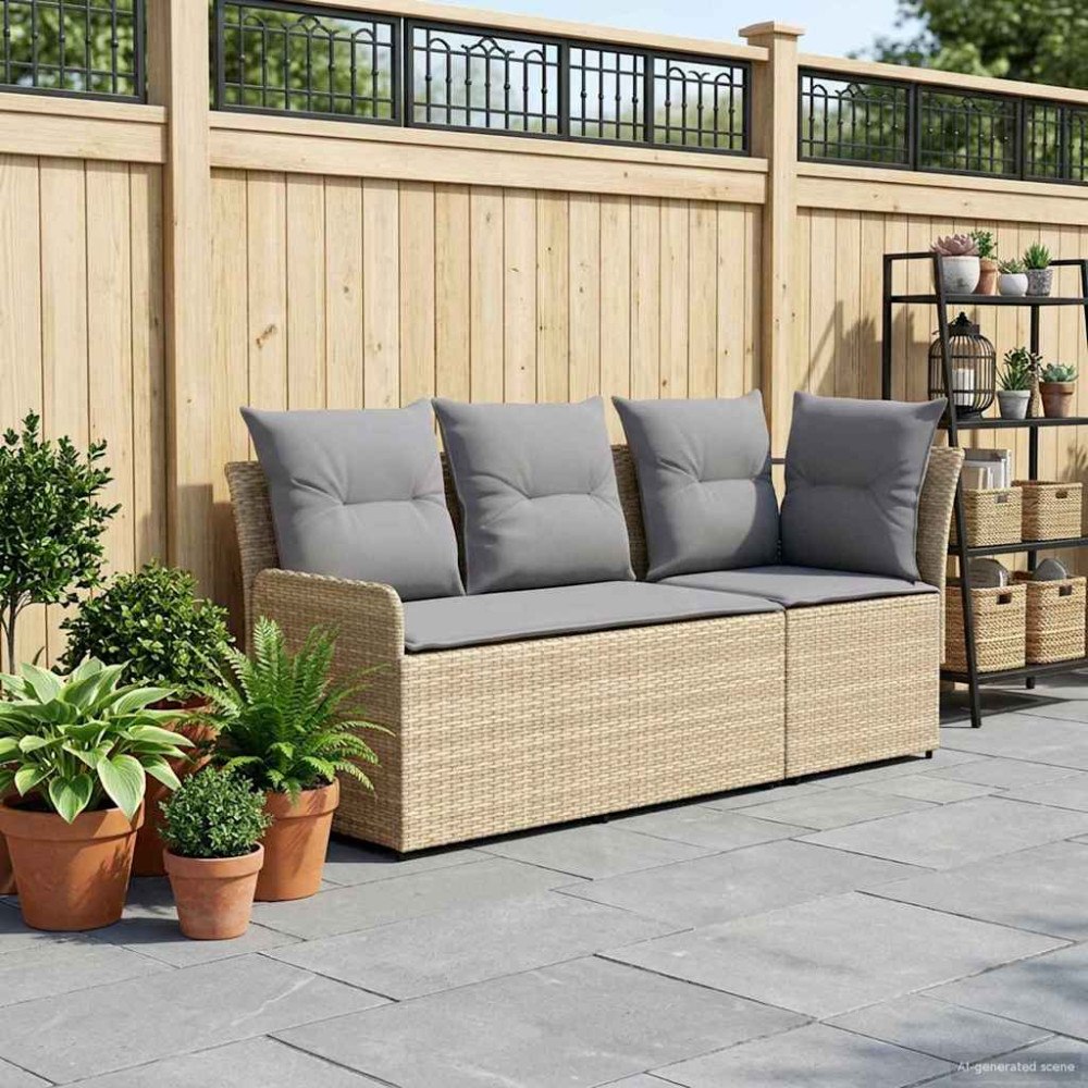 vidaXL Trädgårds armsoffa med hörnsoffa 2 Stycke Beige och Ljusgrå