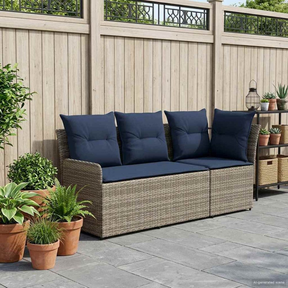 vidaXL Trädgårds armsoffa med hörnsoffa 2 Stycke Grå och Marinblå