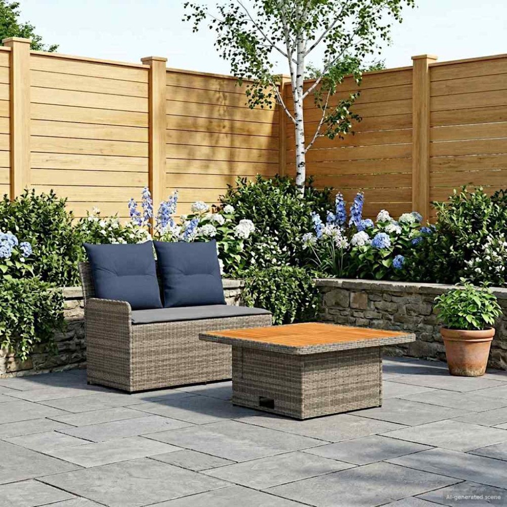 vidaXL Trädgårdsarmsoffa med lyftbord 2 Stycke Grå och Marinblå