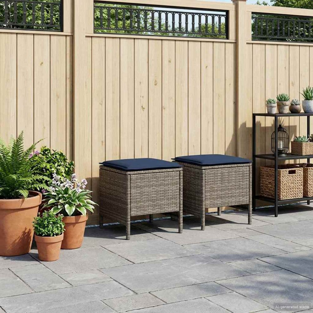 vidaXL Trädgårdspall 2 Stycke Grå och Marinblå 38 x 38 x 45 cm