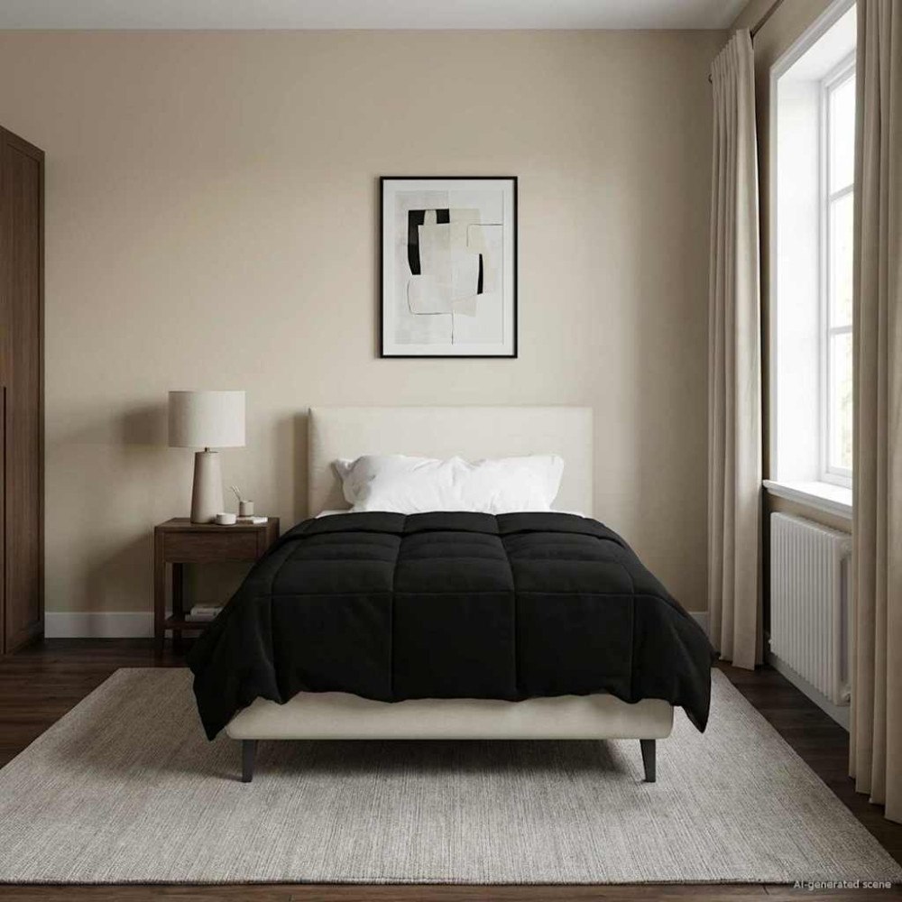 vidaXL Sommar Duvet Quiltad Svart 155 x 220 cm Mikrofiber